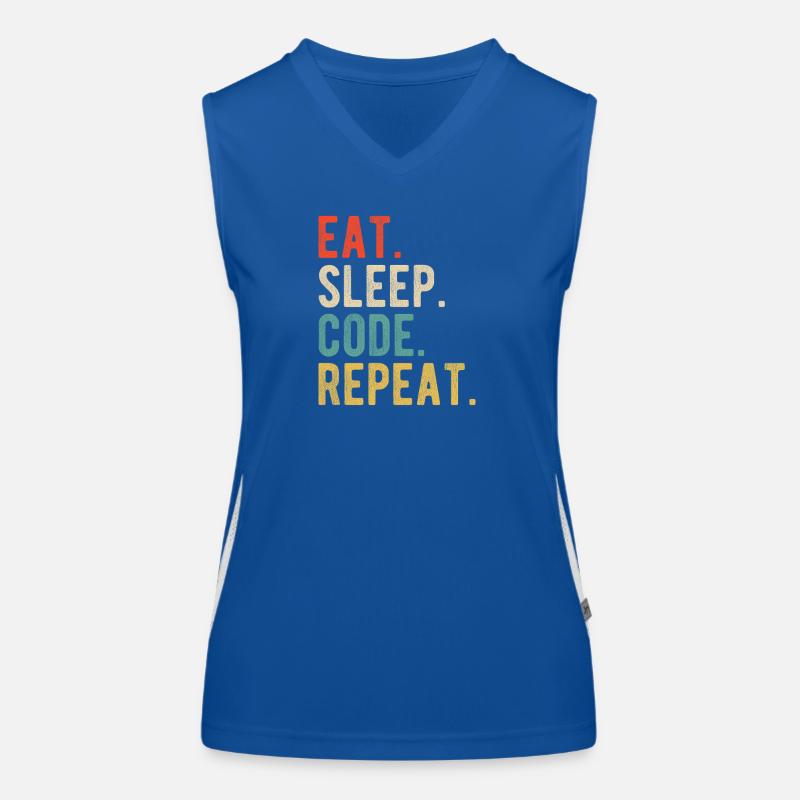 Eat Sleep Code Repeat Programmierer Nerd Retro Funktionelles Kontrast-Tank Top für Frauen