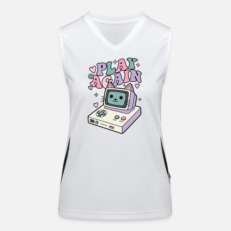 Play Again Katze Retro Funktionelles Kontrast-Tank Top für Frauen