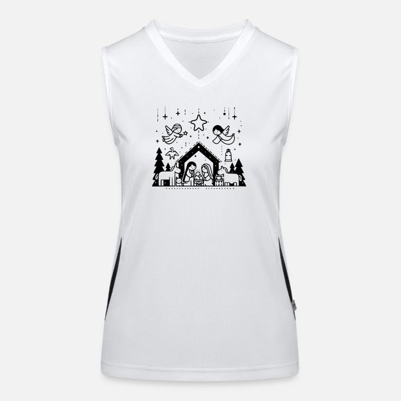 Weihnachtskrippe gezeichnet Funktionelles Kontrast-Tank Top für Frauen