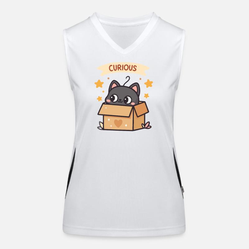 Neugierige Katze in Kawaii-Pappkarton Funktionelles Kontrast-Tank Top für Frauen