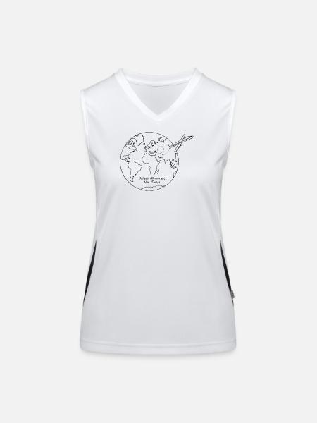 Collectez des souvenirs, pas des choses, Traveller Design - Débardeur respirant contrasté Femme - blanc/noir - Devant