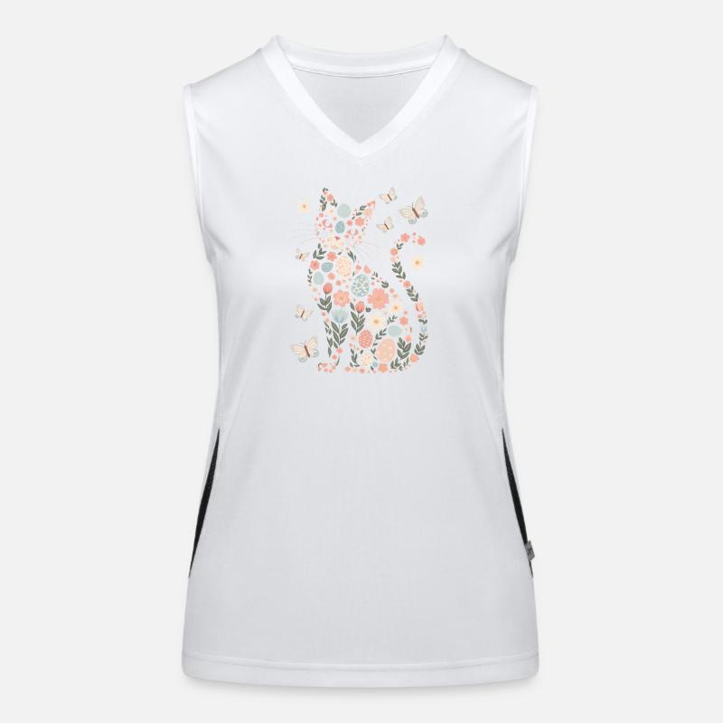  Osterkatze Mit Blumen Und Eiern Verspieltes Funktionelles Kontrast-Tank Top für Frauen