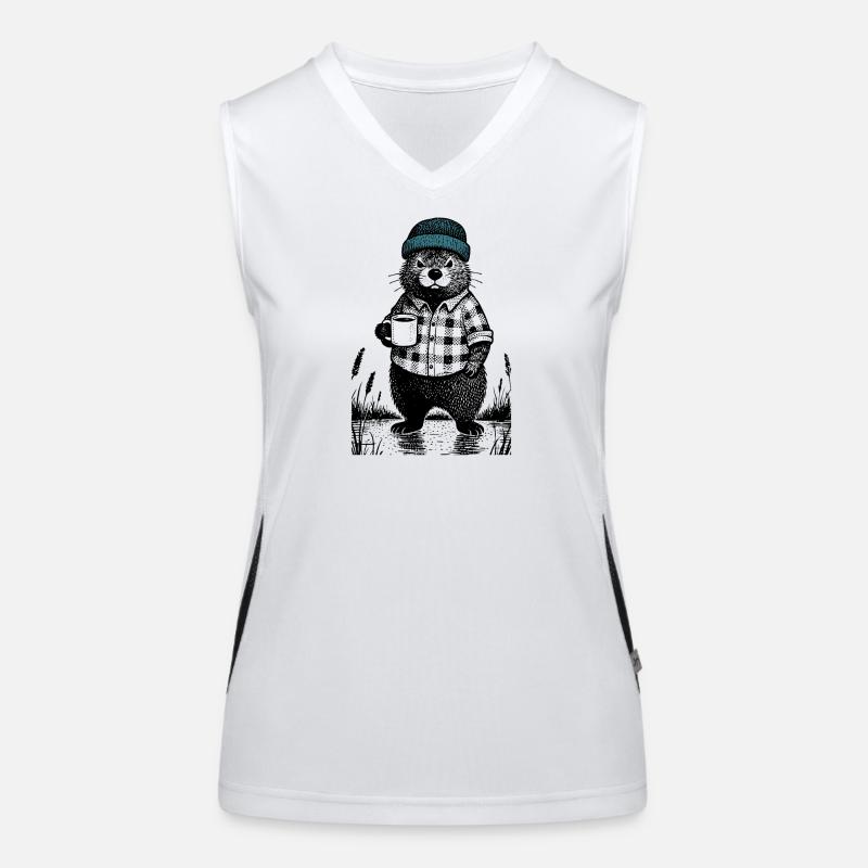 Launischer Bieber mit Kaffee Funktionelles Kontrast-Tank Top für Frauen