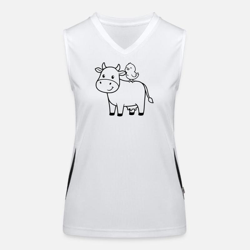 Cute Cow with Bird Friendship Women's Functional Contrast Tank Top