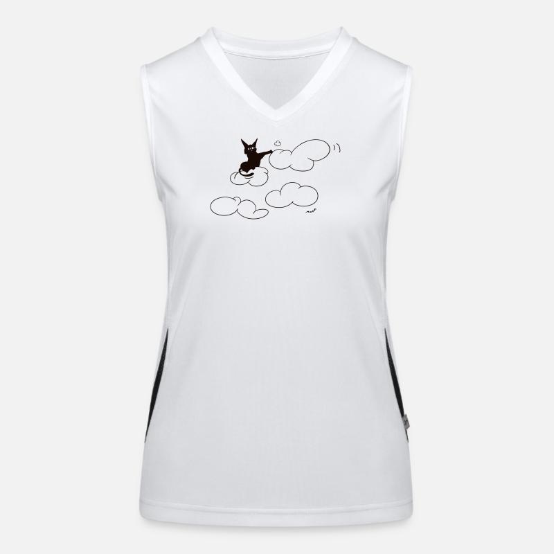 A cute black kitty poking a fluffy cloud. Comical. Women's Functional Contrast Tank Top