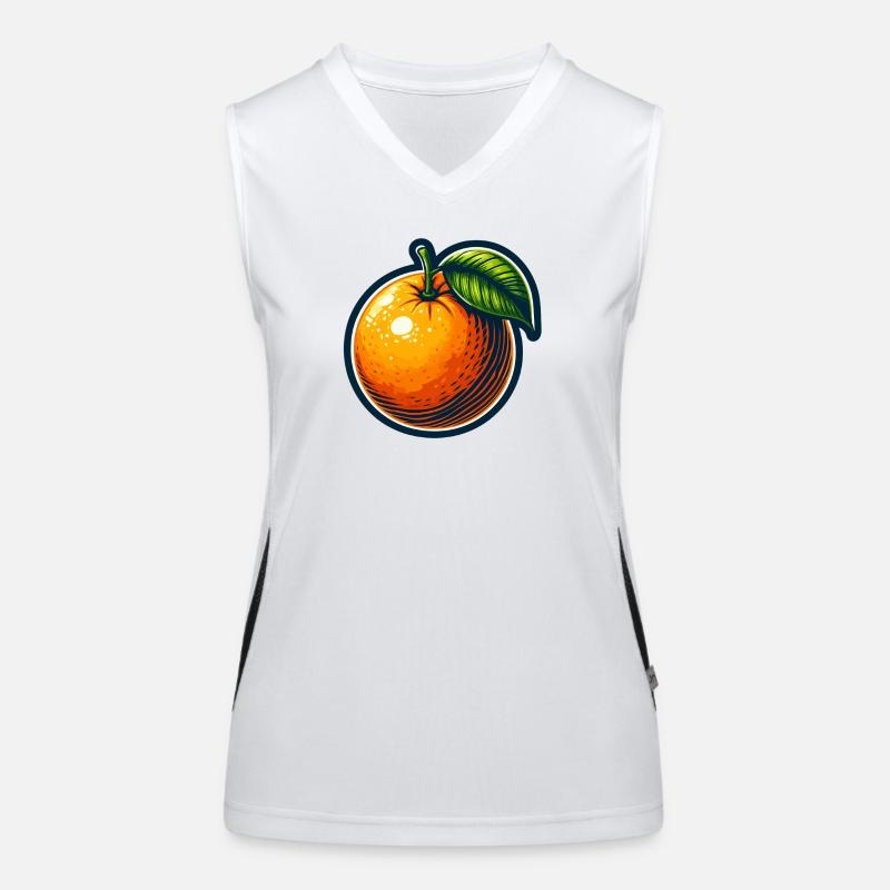 Bright cartoon orange with leaf Women's Functional Contrast Tank Top