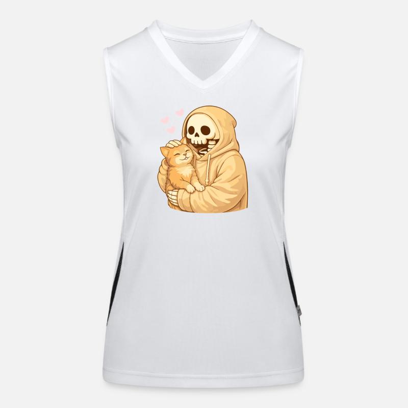 Squelette douillet avec chat – Proximité douce Débardeur respirant contrasté Femme