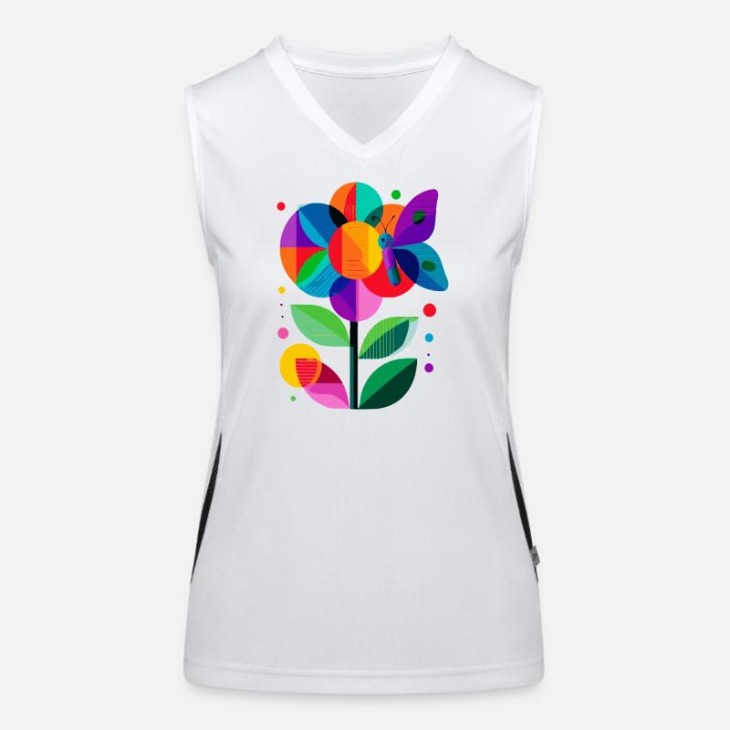 colorful stylized flower with butterfly - Women's Functional Contrast Tank Top - white/black