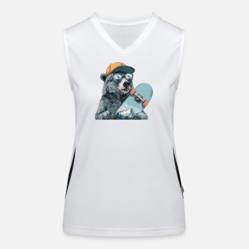 Bär Skater mit Bergreflexion Funktionelles Kontrast-Tank Top für Frauen