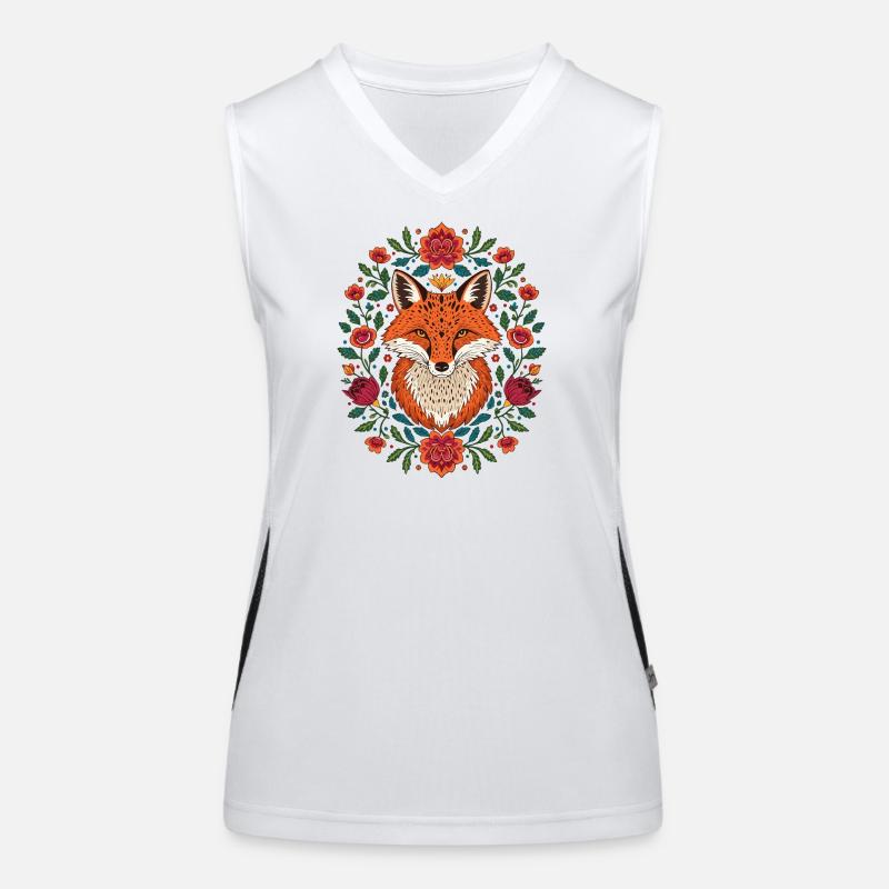 Renard dans une couronne de fleurs Explosion de couleurs Débardeur respirant contrasté Femme