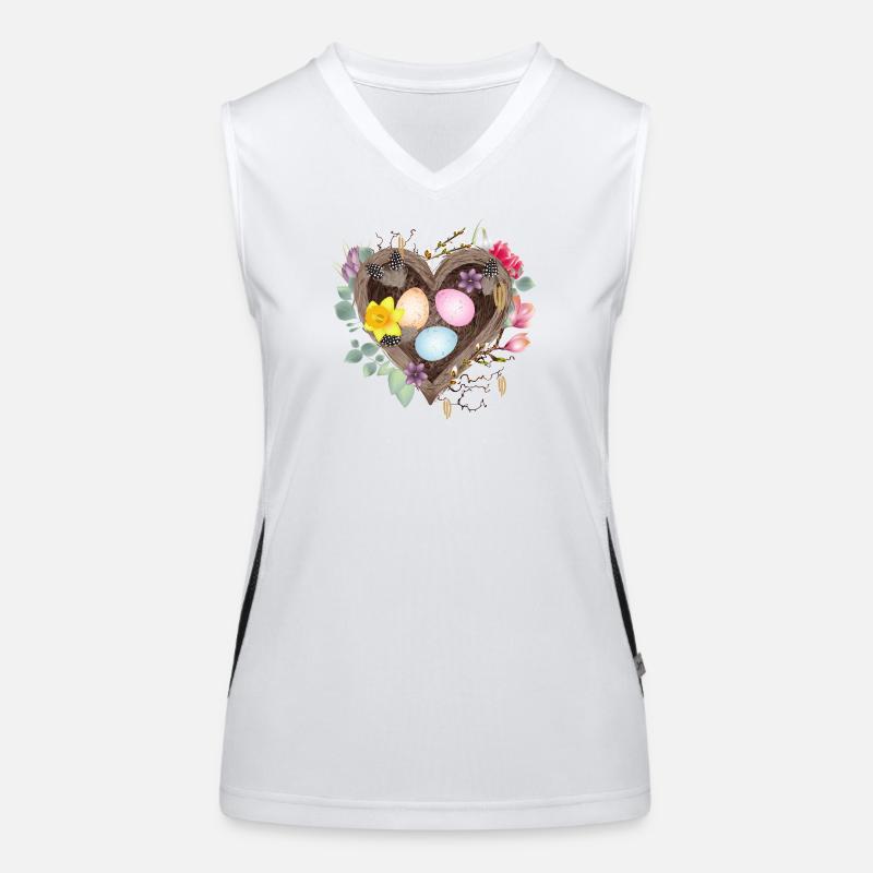 Heart-shaped nest with colorful Easter eggs Women's Functional Contrast Tank Top