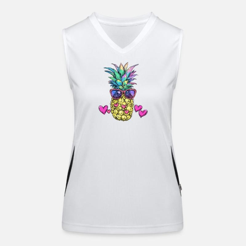 Colorful pineapple with sunglasses Women's Functional Contrast Tank Top