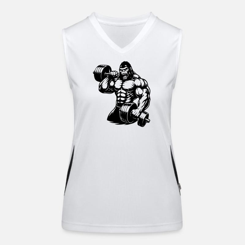 Muscular gorilla doing bodybuilding Women's Functional Contrast Tank Top