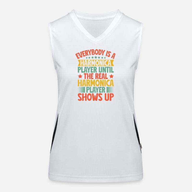 Funny Harmonica Player The Real Player Shows Up Funktionelles Kontrast-Tank Top für Frauen