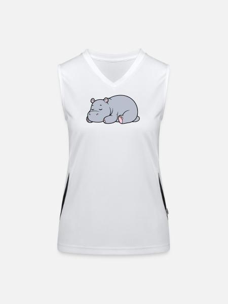 Schlafendes Nilpferd Müde Faul Vektor - Funktionelles Kontrast-Tank Top für Frauen - Weiß/Schwarz - Vorne