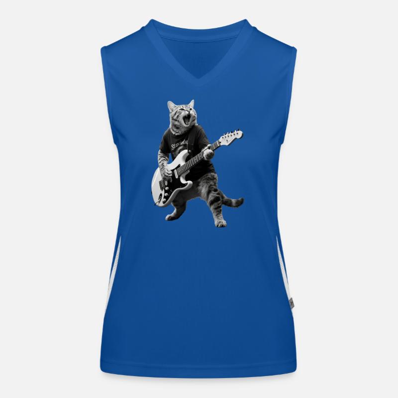 Rockkatze mit E-Gitarre Funktionelles Kontrast-Tank Top für Frauen