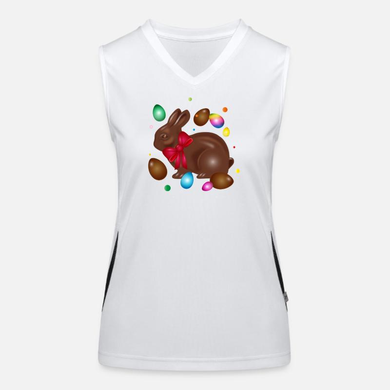 Chocolate Easter bunny with colorful Easter eggs Women's Functional Contrast Tank Top