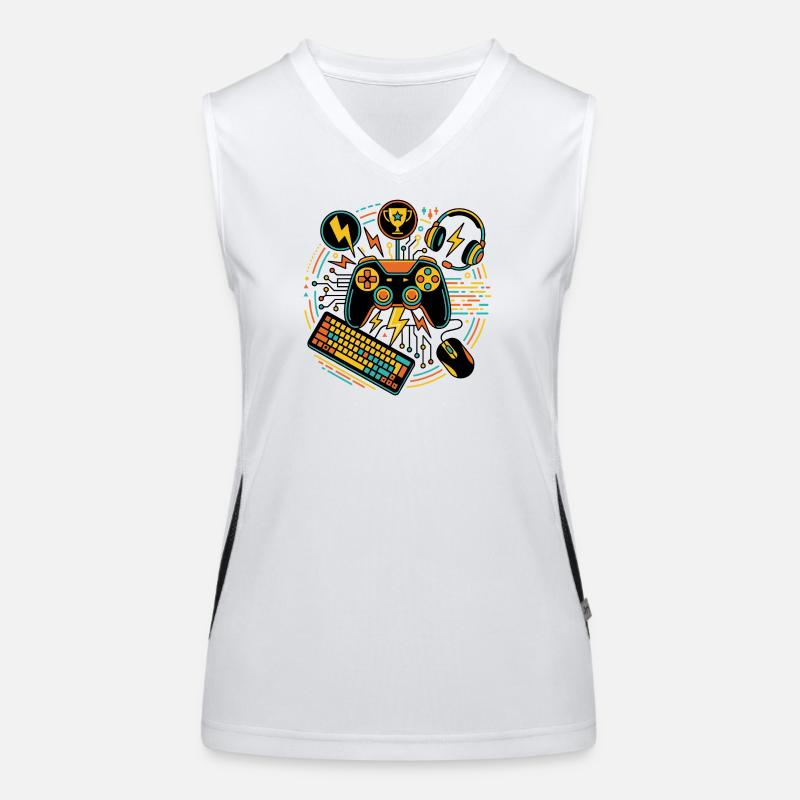 Neon Gaming Controller Motif Women's Functional Contrast Tank Top