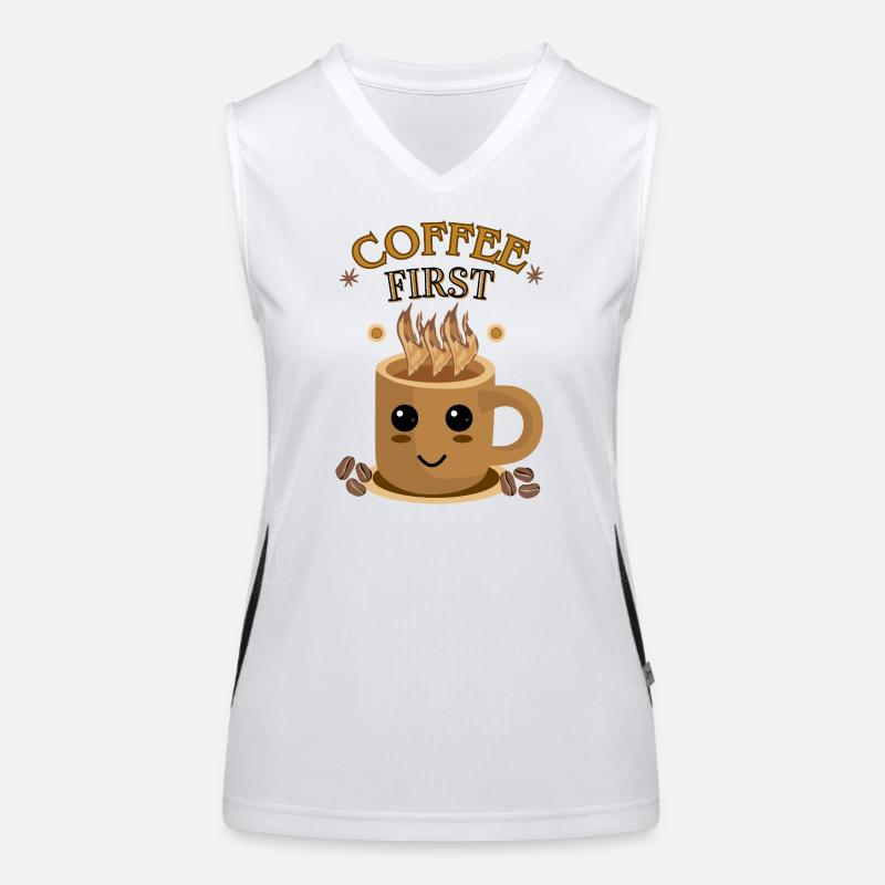 Coffee First – Kawaii | Coffee Cup Motif Women's Functional Contrast Tank Top