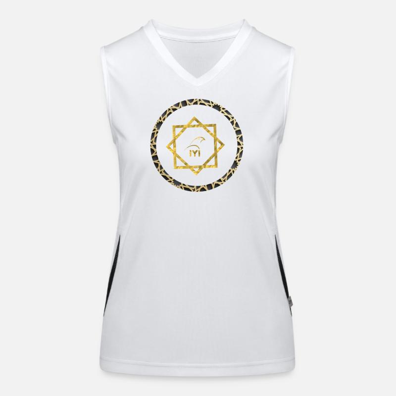 Geometric gold logo with pattern frame Women's Functional Contrast Tank Top