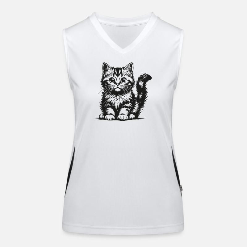 Kätzchen-Silhouette mit schwarzem Strich Funktionelles Kontrast-Tank Top für Frauen