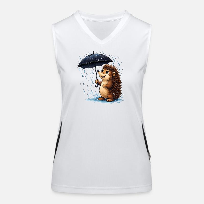 Hérisson joyeux avec un parapluie sous la pluie Débardeur respirant contrasté Femme