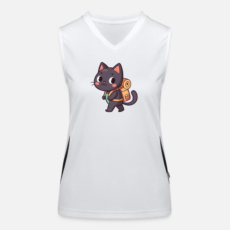 Explorer Cat with Orange Backpack - Women's Functional Contrast Tank Top - white/black