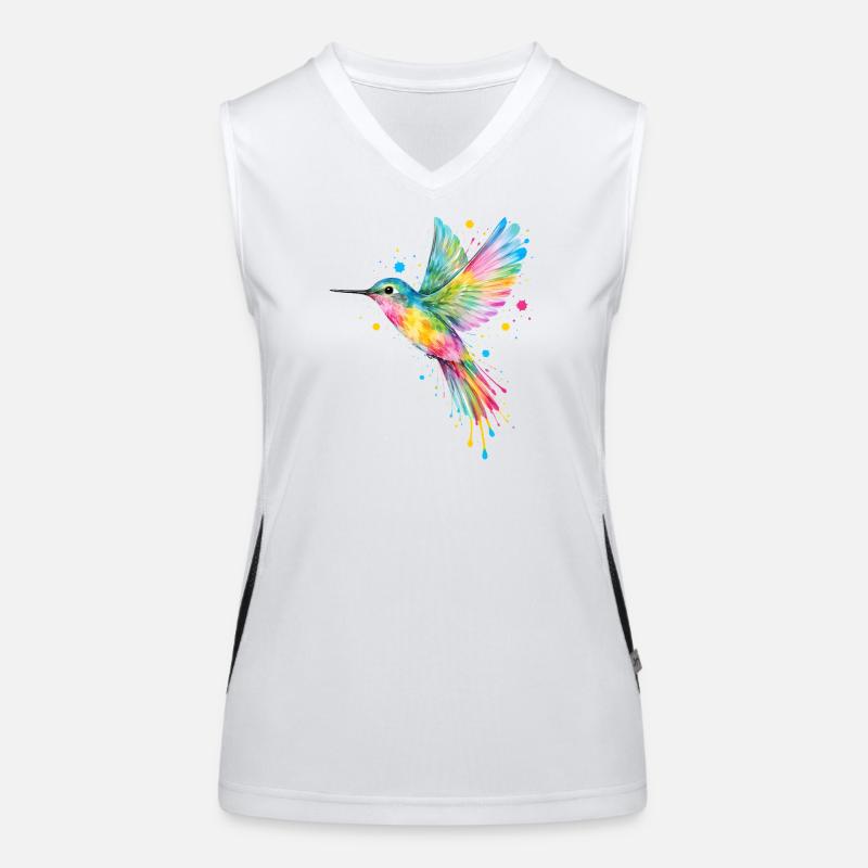Farbenfroher Kolibri – Graffiti Vogelkunst Funktionelles Kontrast-Tank Top für Frauen