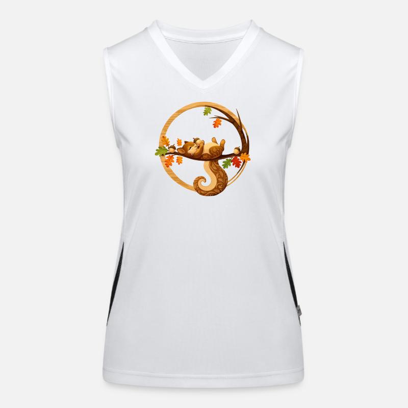 Sleeping squirrel in the autumn circle Women's Functional Contrast Tank Top