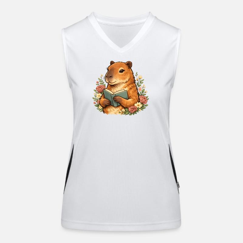Lesendes Capybara mit Blumen Buchliebhaber Funktionelles Kontrast-Tank Top für Frauen