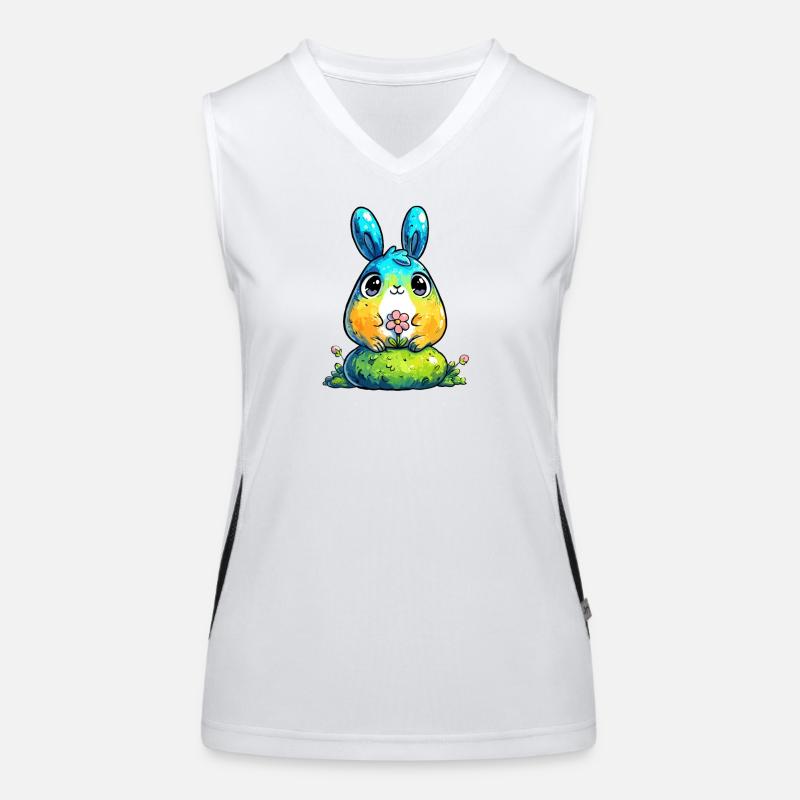 Lapin aquarelle avec fleur Débardeur respirant contrasté Femme