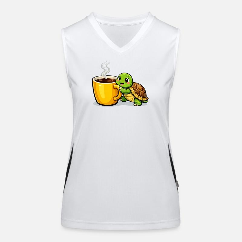Kaffeeturtle mit dampfendem Becher Funktionelles Kontrast-Tank Top für Frauen