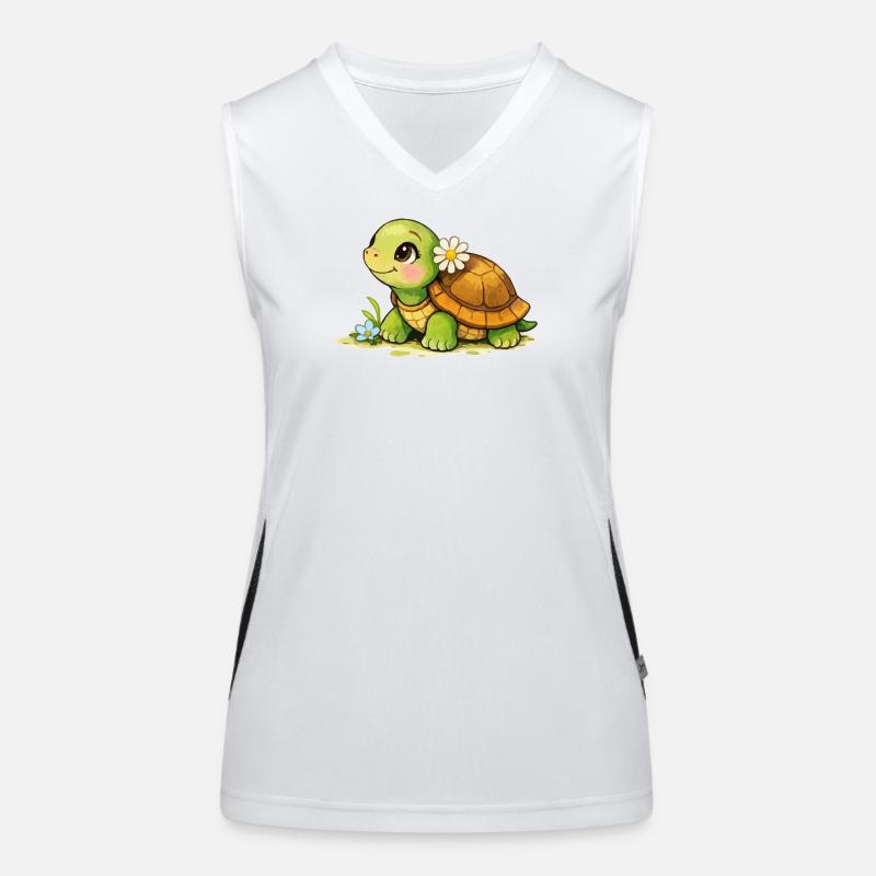 Dessin animé Tortue avec Fleur Débardeur respirant contrasté Femme