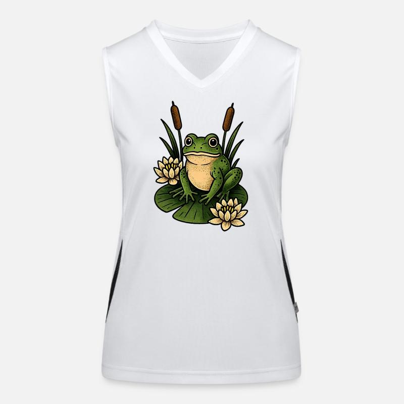 Green frog on lily pad Women's Functional Contrast Tank Top