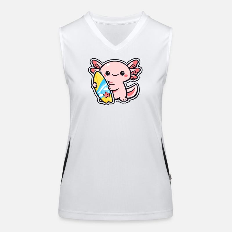 Axolotl de Kawaii avec planche de surf Débardeur respirant contrasté Femme