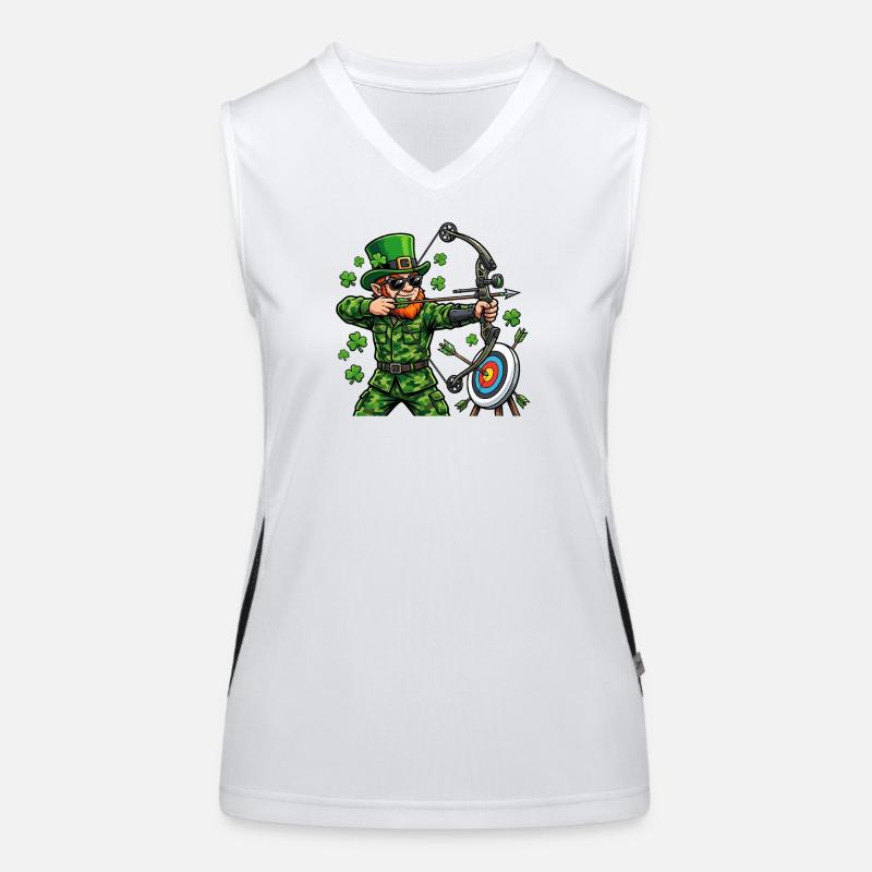  St Patricks Day Archery Leprechaun Bow Hunter Women's Functional Contrast Tank Top