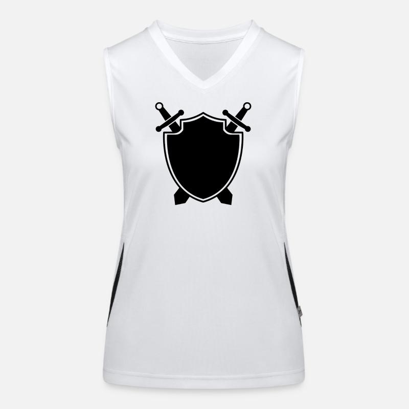 Mittelalterlicher Schild mit Schwert Funktionelles Kontrast-Tank Top für Frauen