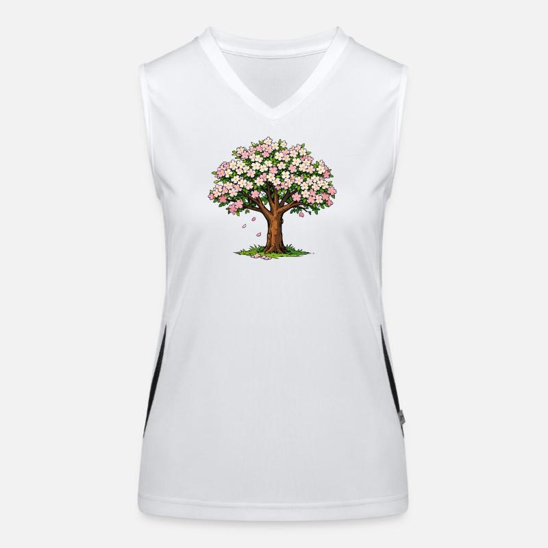 Arbre fleuri aux fleurs roses et blanches Débardeur respirant contrasté Femme