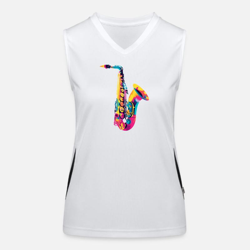 Explosion lumineuse des couleurs du saxophone Débardeur respirant contrasté Femme
