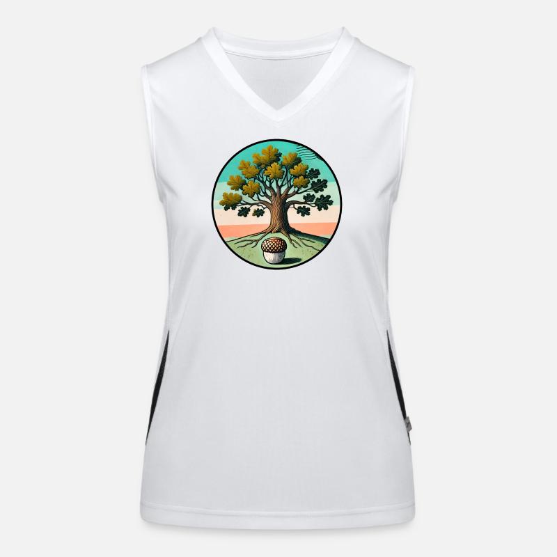 Retro-Baum des Lebens mit Eichel Funktionelles Kontrast-Tank Top für Frauen