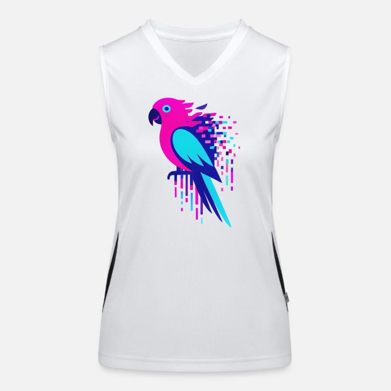 Glitch pixeliger Geek-Papagei Funktionelles Kontrast-Tank Top für Frauen