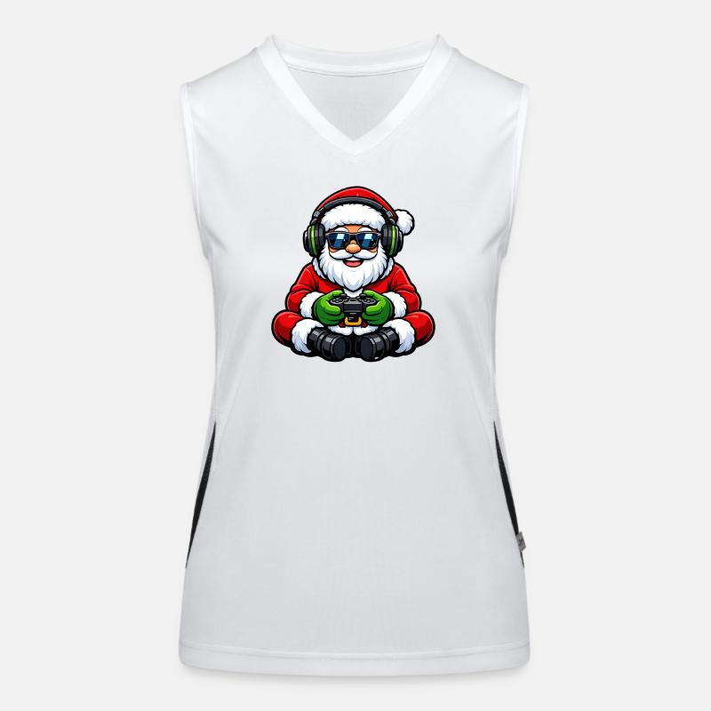 Gamer Weihnachtsmann Spielt Videospiel-Controller Funktionelles Kontrast-Tank Top für Frauen