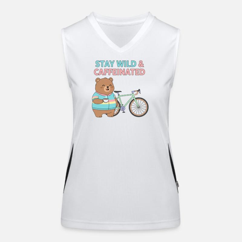 Stay Wild Caffeinated Bear Cycling Funktionelles Kontrast-Tank Top für Frauen