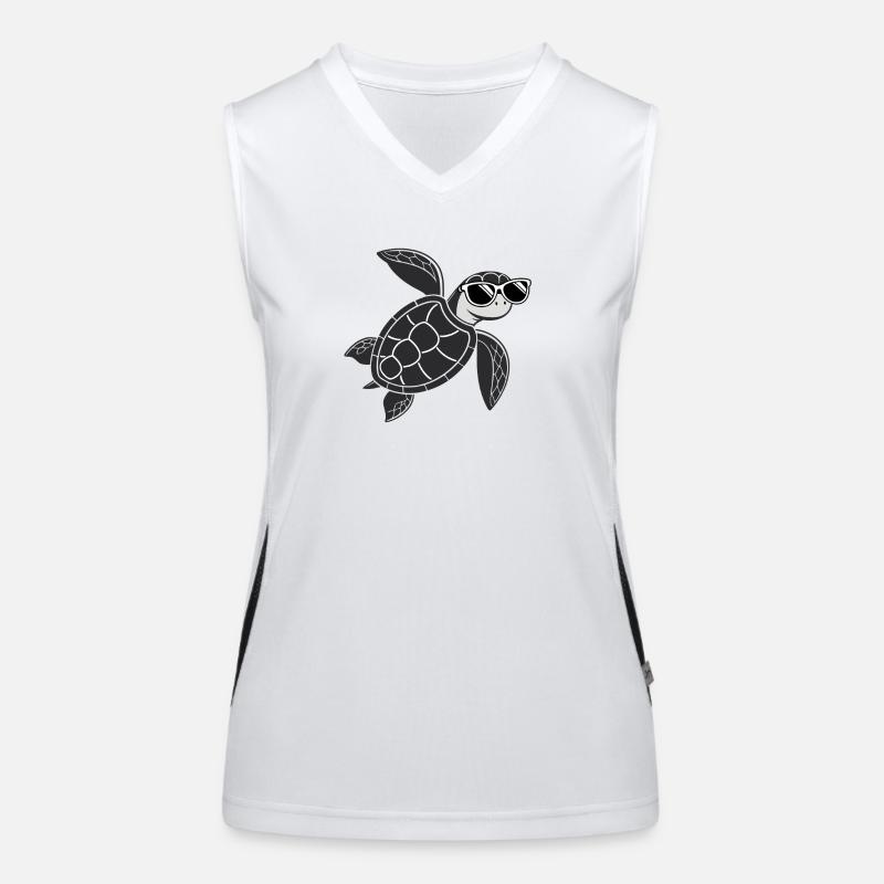 Black Sea Turtle Chic Sun and Glasses Women's Functional Contrast Tank Top