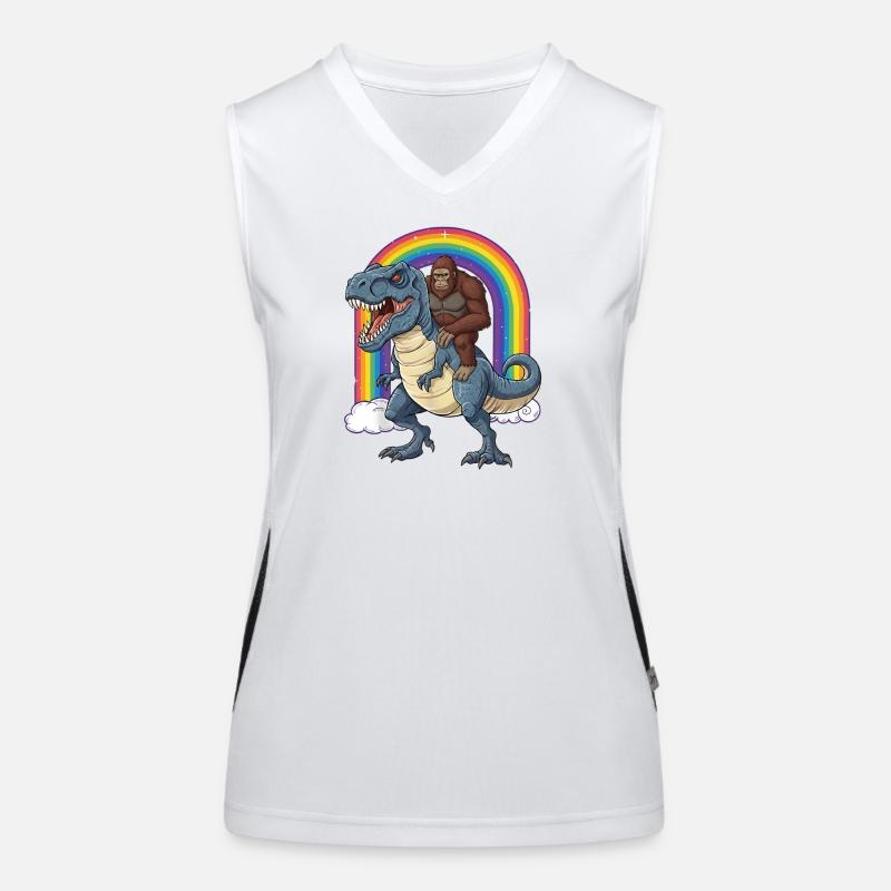 Bigfoot Riding T-Rex Dinosaur Rainbow Women's Functional Contrast Tank Top