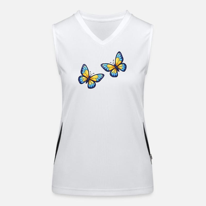 Blaugelbe Schmetterlinge Muster Funktionelles Kontrast-Tank Top für Frauen