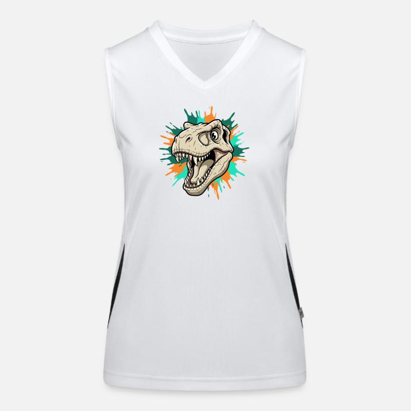 T-Rex Kopf mit Farbspritzern Funktionelles Kontrast-Tank Top für Frauen