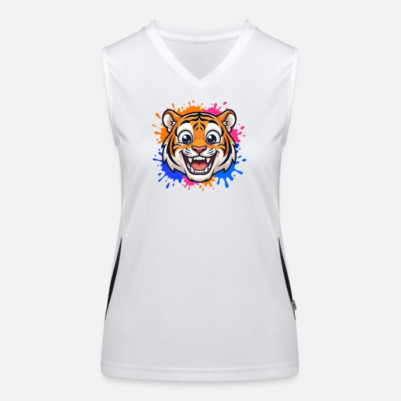 Lachender Tiger Farbklecks Funktionelles Kontrast-Tank Top für Frauen