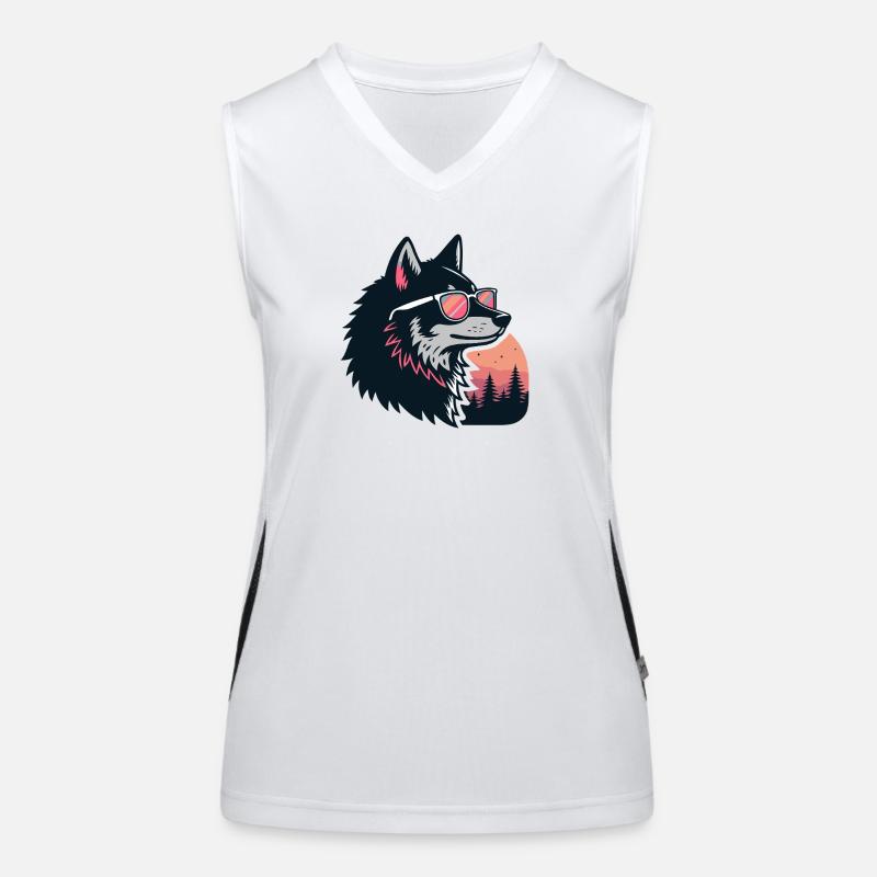 Chic wolf in the sun and glasses Women's Functional Contrast Tank Top