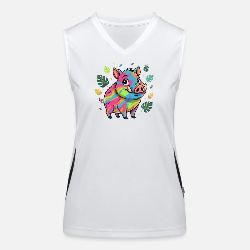 Regenbogen Schwein mit Herbstlaub Funktionelles Kontrast-Tank Top für Frauen